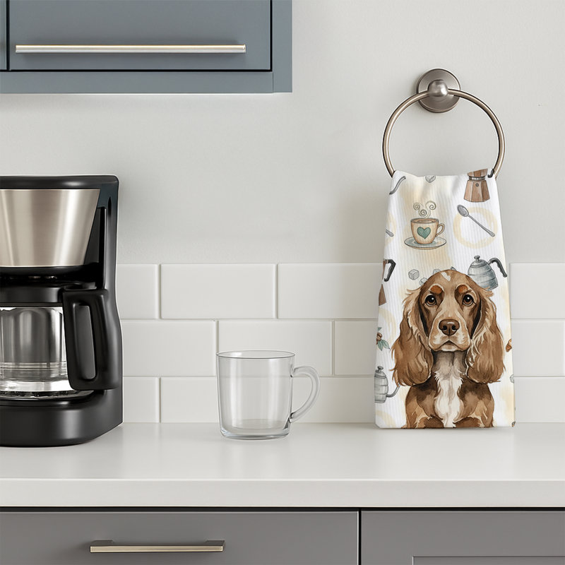 Chocolate Cocker Spaniel Coffee Bar Kitchen Towel, Chocolate Cocker Spaniel
