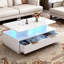 Table basse à DEL 35 pouces avec 4 tiroirs et tablette ouverte, canapé blanc ultrabrillant pour le salon