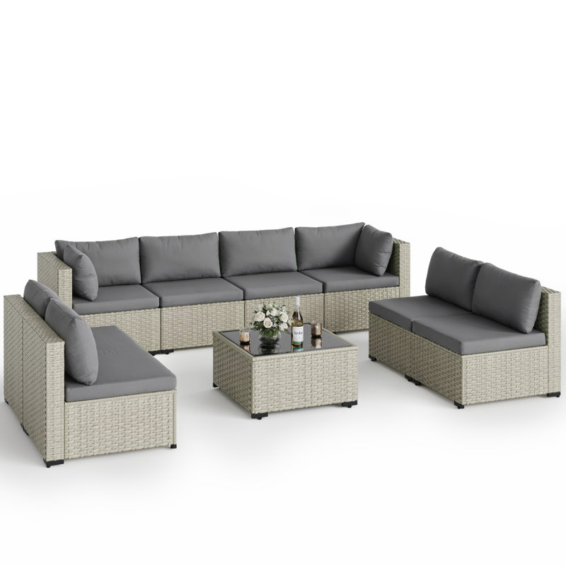 Ensemble de conversation 9 pièces pour patio, Gris foncé