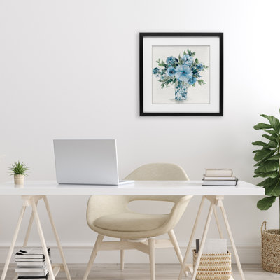 Pastel Blue Bouquet Foliage Framed Print Under Glass, design by Carol Robinson
