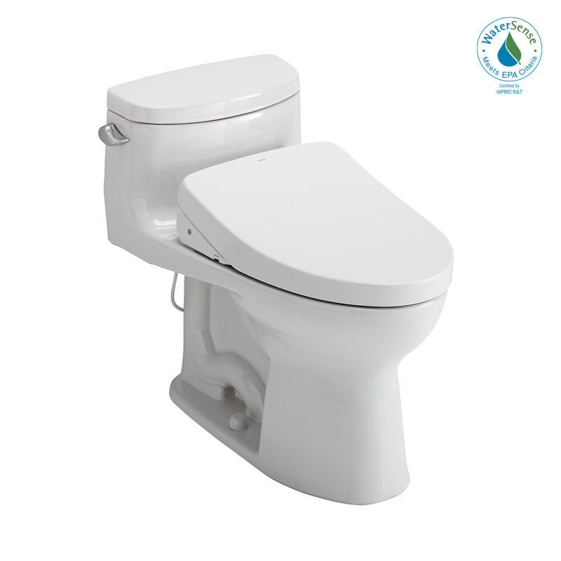 Toilette allongée une pièce 1,28 GPF TOTO® WASHLET + ® Supreme® II et siège de bidet contemporain WASHLET + ® S500e, blanc coton