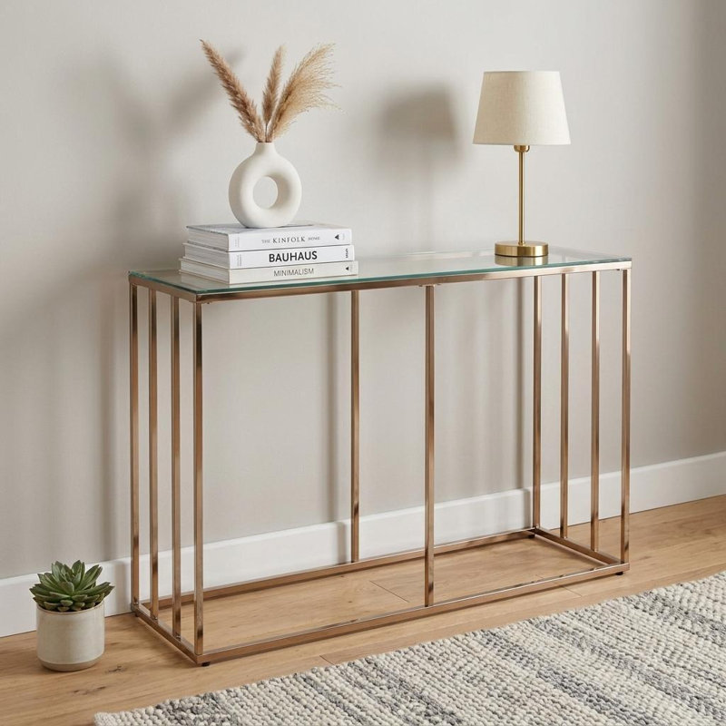 42" Clear and Gold Glass and Metal Frame Console Table