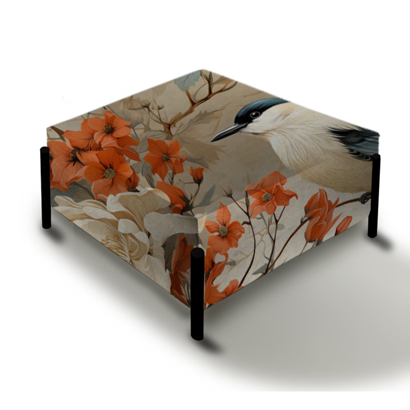 Oiseaux bleus et crème - Grand repose-pieds carré floral
