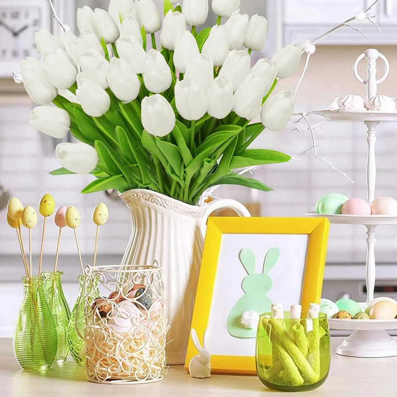 28 pièces de tulipes artificielles à fleurs blanches