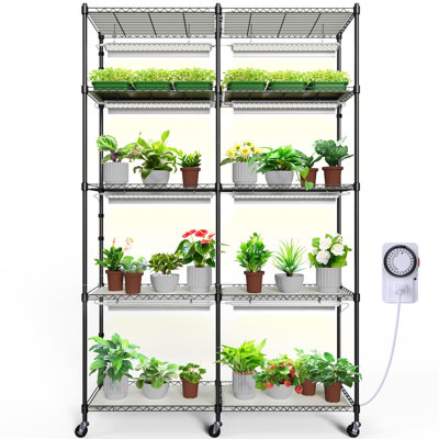 Barrina Cx1 Plant Stand With Grow Lights For Indoor Plants, 5-tier Large Tall Metal Plant Shelf With 1.6ft 20w(per Light) Full Spectrum Plant Lights For Indoor Growing