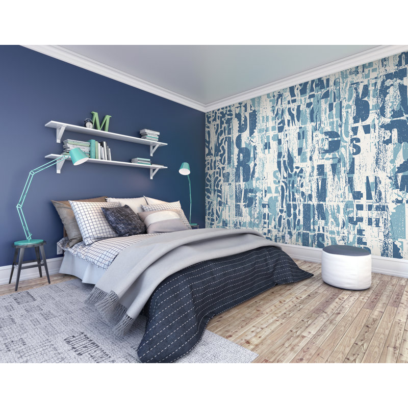 Metro Lane Letterpress Graffiti Matte Roll, 280cm L x 350cm W, Denim Blue Matt
