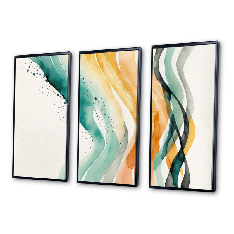 «Dohnovan Multi-Color Abstract Waves II», reproduction sur toile 3 pièces, Cadre noir, H 32 po x l 48 po x P 1 po