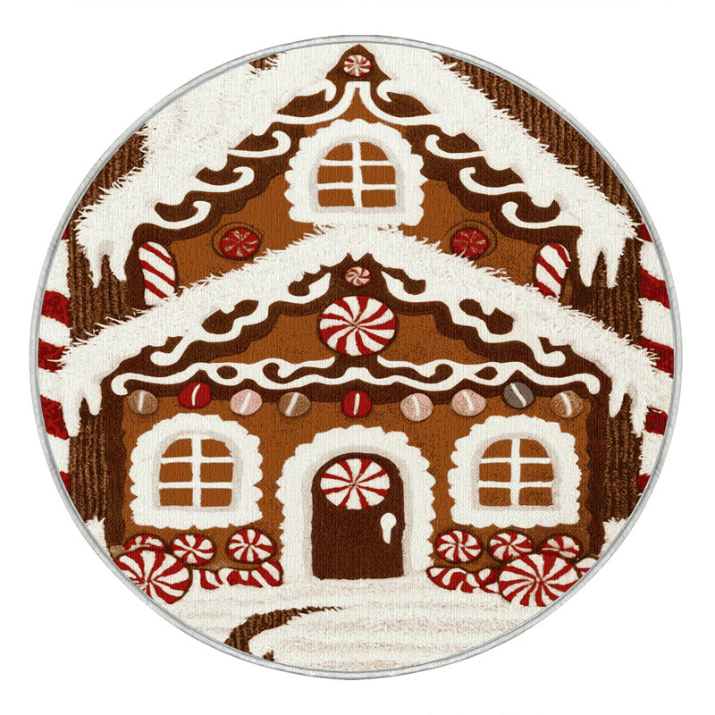 Washable Gingerbread house Desserts Area Rug, Round 5'