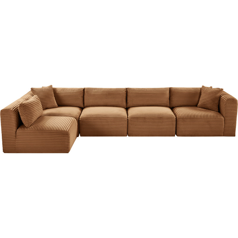 Canapé modulaire en L Carmean Performance, Velours côtelé texturé, 3 sans accoudoirs, 2 en coin