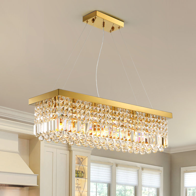 Anacelia 10-Light Crystal Rectangle Chandelier, 31.5'' L x 10'' W x 10'' H, Gold
