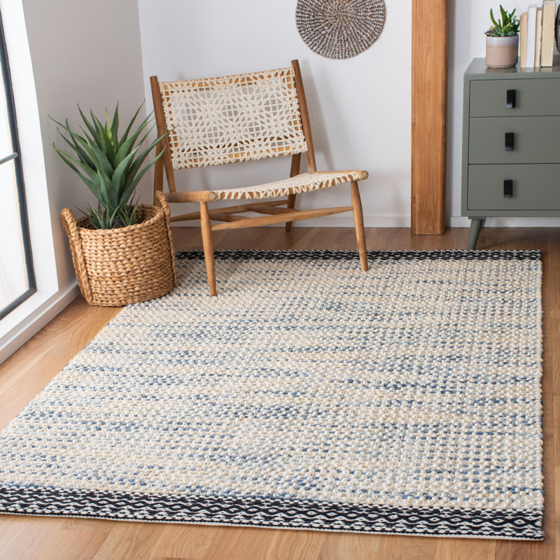 Tapis gris / noir en laine / coton tissé à la main Pocklingt, Rectangle 6 pi x 9 pi