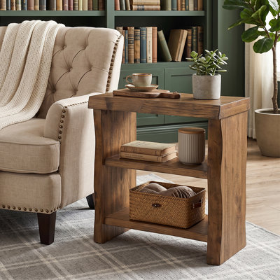 3-Tier Solid Wood Side Table with Live-Edge, Farmhouse End Tale for Small Spaces, Living Room, Bedroom