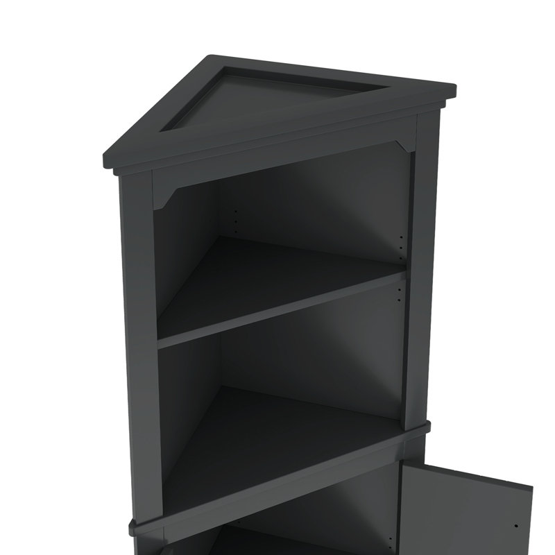 Armoire de rangement de coin pour salle de bain de 69,3 po de hauteur avec 2 portes et tablettes ouvertes, Noir