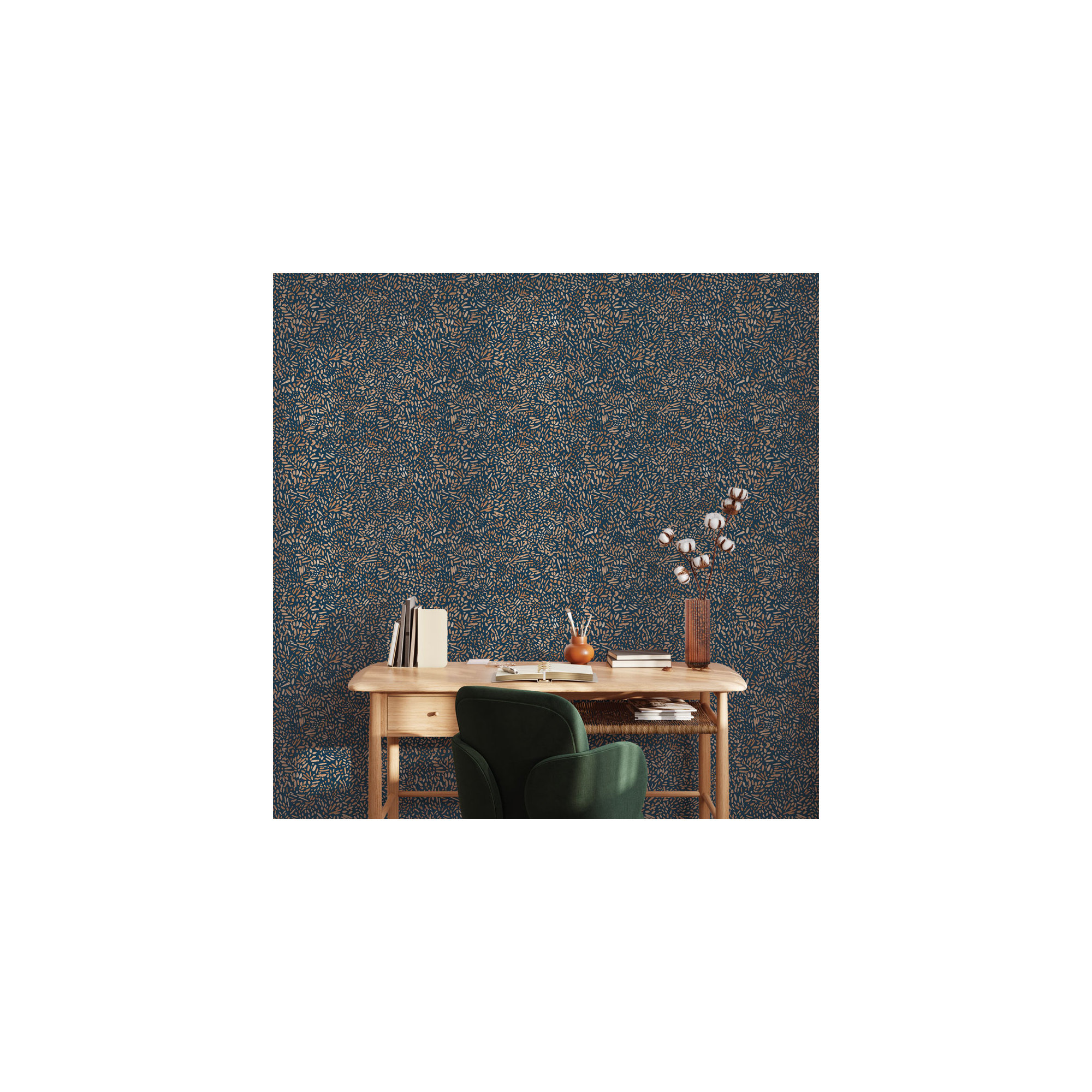 Brushstroke Garden Peel and Stick Wallpaper, Toasted Almond and Navy