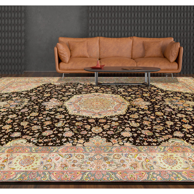 Tapis noir noué à la main de haute qualité