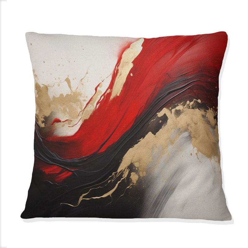 «Midnight Passion Abstract Wave Scarlet & Gold II», reproduction de peinture abstraite, 16" x 16"