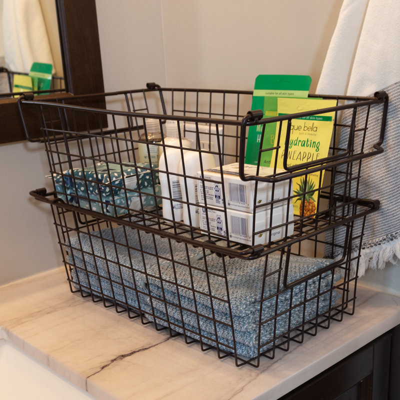 Stackable Metal Storage Baskets, Espresso, 5.5" H x 9" W x 16" D