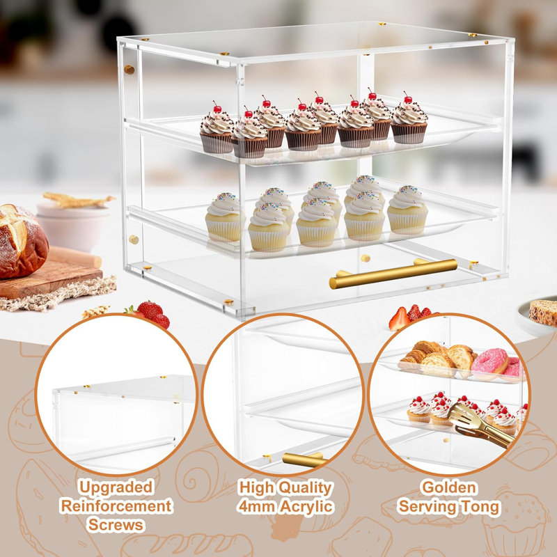 Pastry Display Case, Cookie Display Case 2 Tray Commercial Countertop Bakery Display Case With Front Doors, Acrylic Pastry Case For Exquisite Dessert Display, Cookie Display