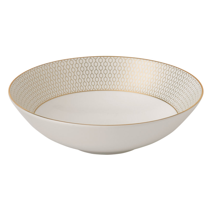 White and Gold Geometric Fine Bone China Soup/Cereal Bowl