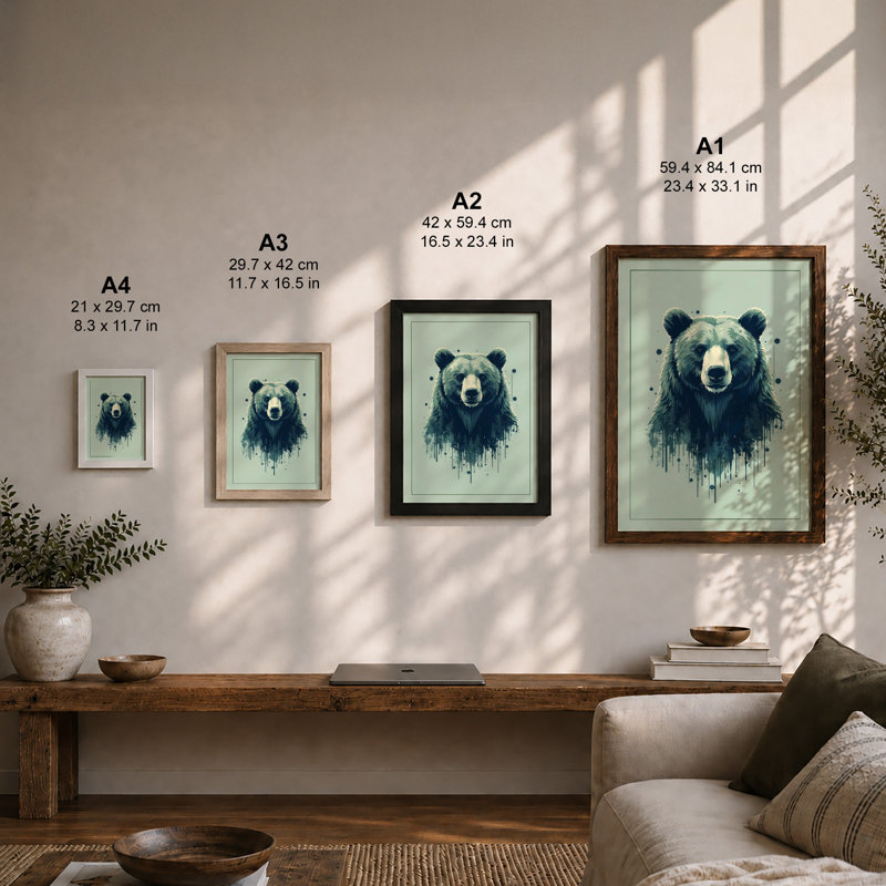 Bear in Abstraction Modern - Framed Print, Oak, A4 - 29.7 x 21.0 cm