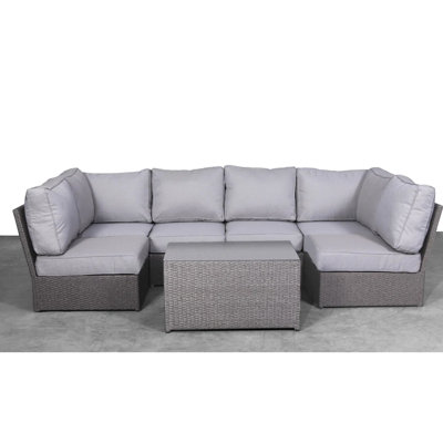 Outdoor 4 - Person Fully Assembled Seating With 14 Cushions, Wrapped Frame, Reversible Sectional, Rustproof Weather Base Assembled, Person, Removable Covers, Modular, Glass Top Coffee Table, Aluminum