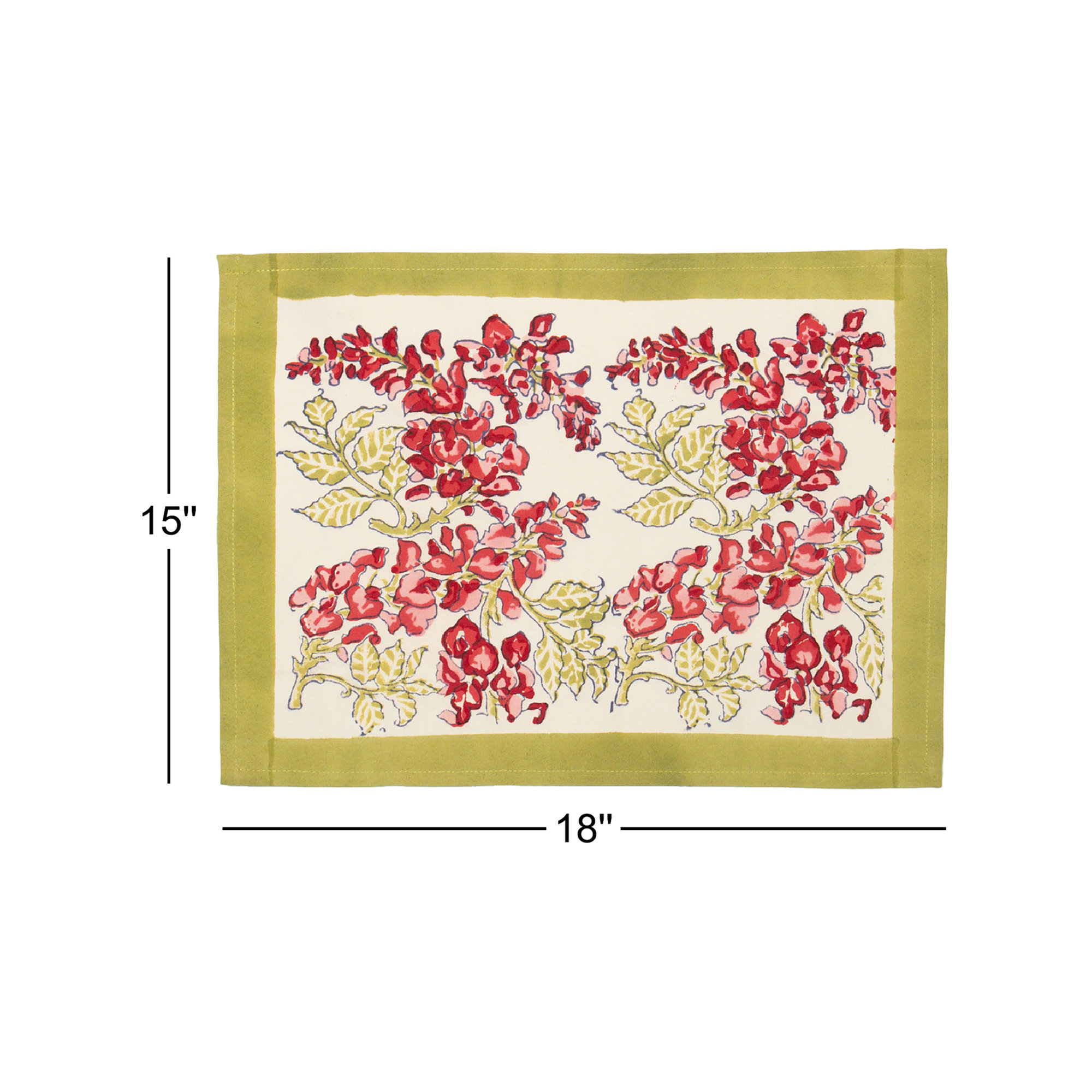 Kappa 100% Cotton Floral Rectangle Placemat, Green/Pink