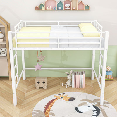 Metal Loft Bed with Ladders and Slats