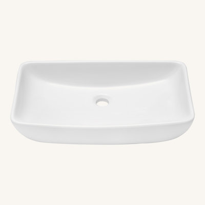 24"X15" White Ceramic Rectangular Vessel Bathroom Sink