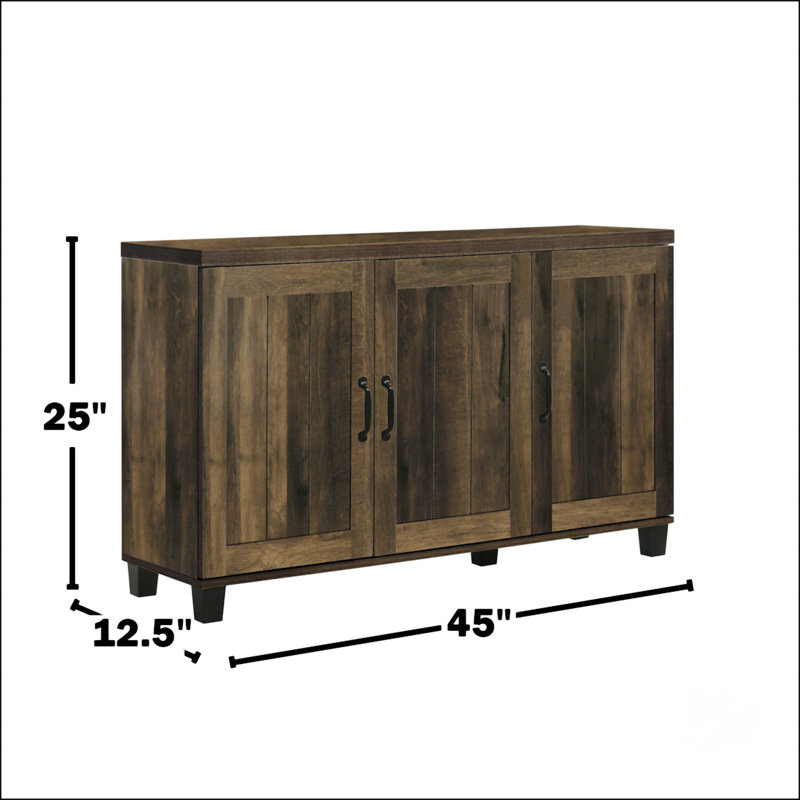 Armoire à chaussures durable en chêne foncé à 3 portes avec tablettes réglables et poignées en métal pour un rangement efficace