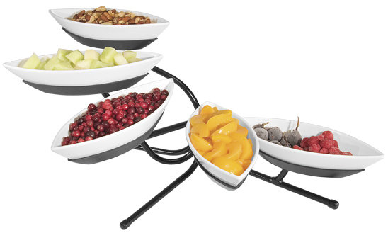 Black Powder-Coated Metal Stand with 5 Melamine Canoe Bowls