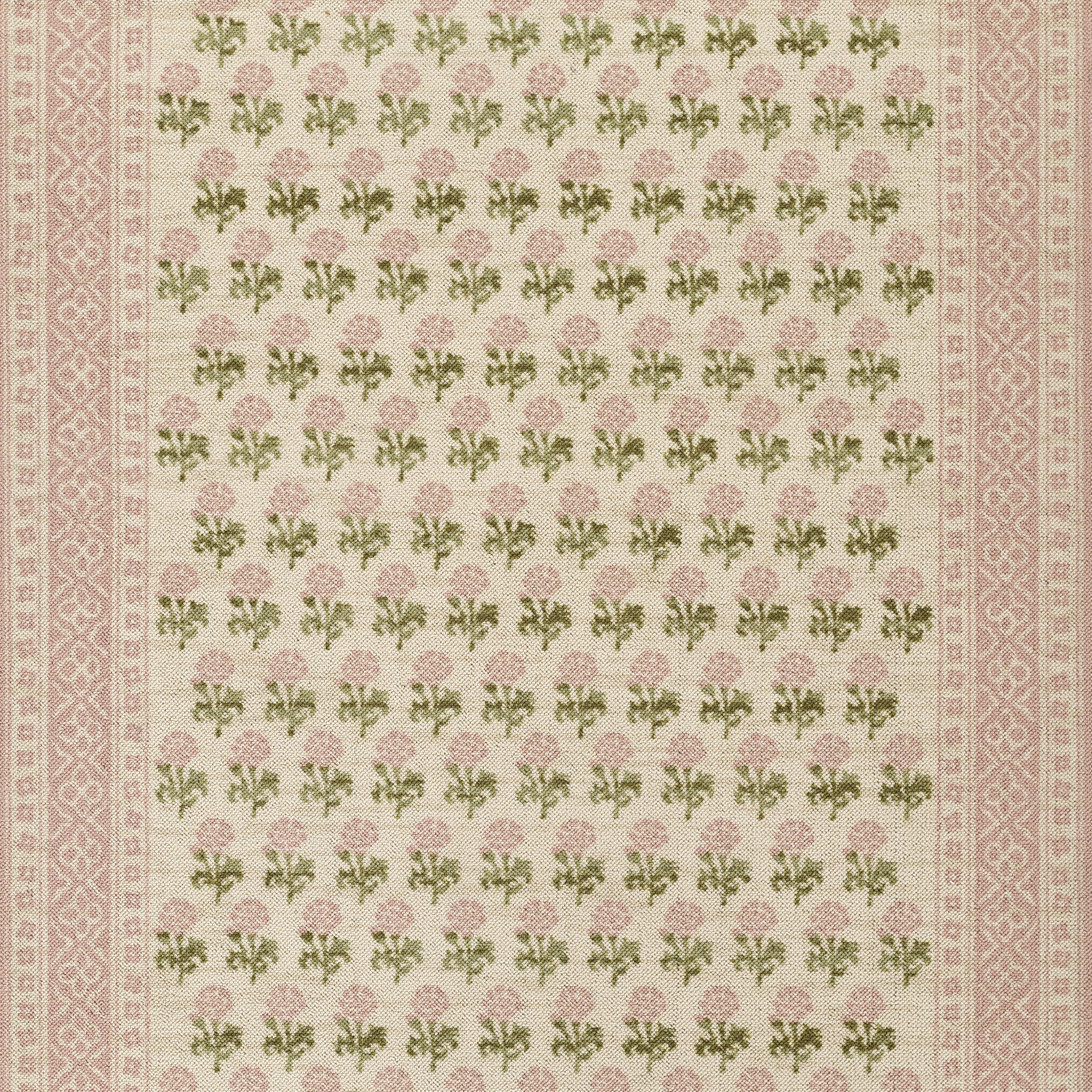 Anders Traditional Floral Wool and Nylon Pink Area Rug, Runner 2'3" x 7'6"
