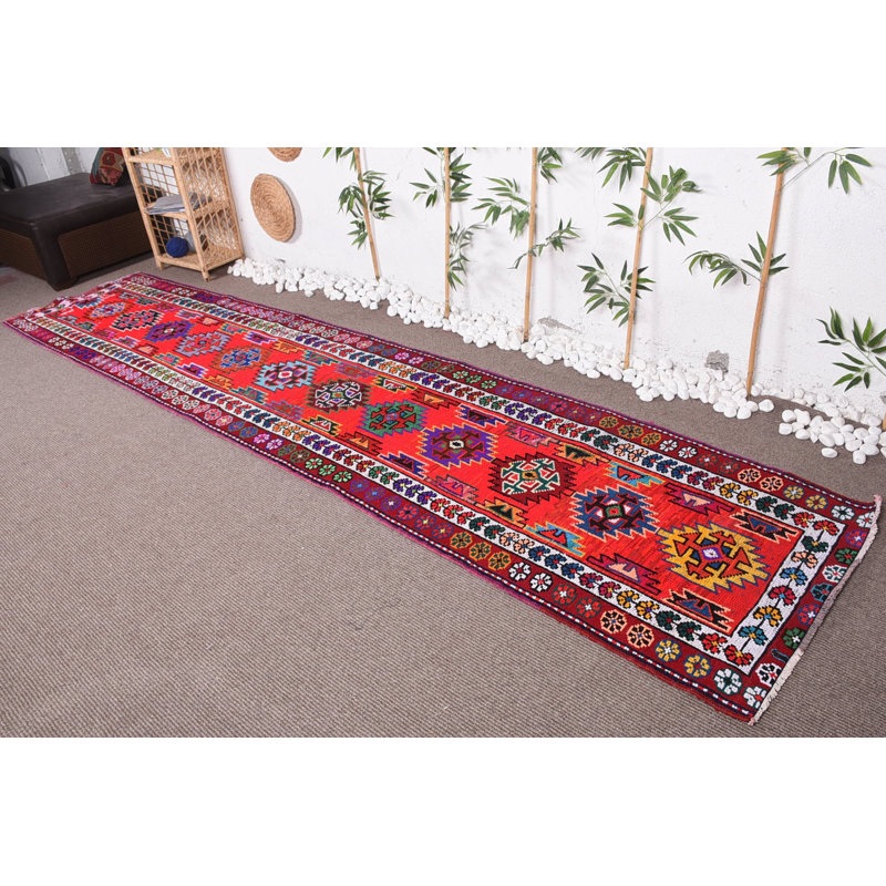 Tapis rétro, tapis de luxe, tapis turc, tapis de chambre rouge 2,9 x 13,1 pi