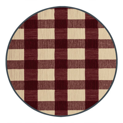 Machine Washable Checkered Red Area Rug