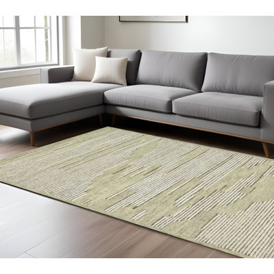 Tapis crocheté à la main gris et ivoire en laine 8 pi x 10 pi