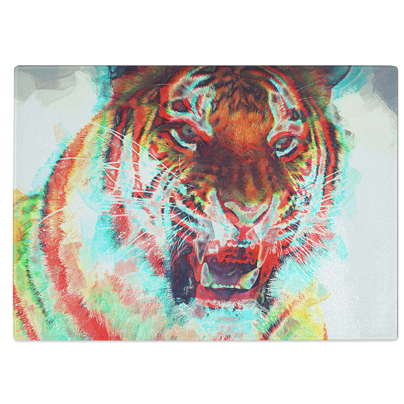 Tempered Glass Roaring Tiger Chopping Board, 28.5 cm W x 20 cm L