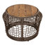 Table d'appoint ronde en bois d'acacia avec structure en corde tissée grise, plateau en teck, capacité de 150 lb, aucun assemblage requis, table d'appoint résistante aux intempéries pour le salon de patio
