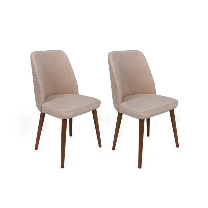 Ensemble de chaises en velours moderne (2 pièces), crème et noyer, 19,7 po x 35,4 po x 19,3 po | Cadre 100% bois avec pieds de charme, dos en métal et velours | Design scandinave élégant, parfait pour le salon et la salle à manger