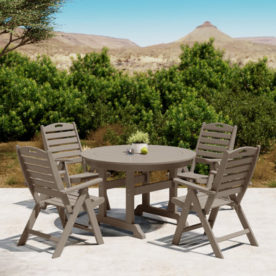 Laguna 5-Piece Round Table Folding Highback Chair Dining Set