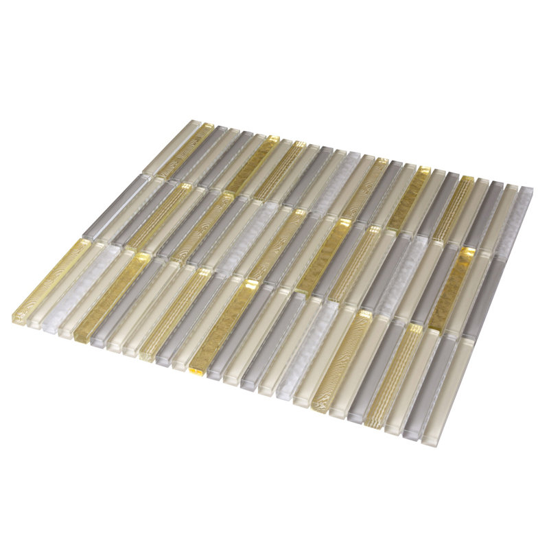 11.8" X 11.8" Glass Mosaic Tile, Beige/Gold