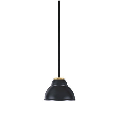 Mini-luminaire suspendu 1 lumière Amarmula, noir mat et finition laiton vieilli, abat-jour double en métal noir mat 7 po