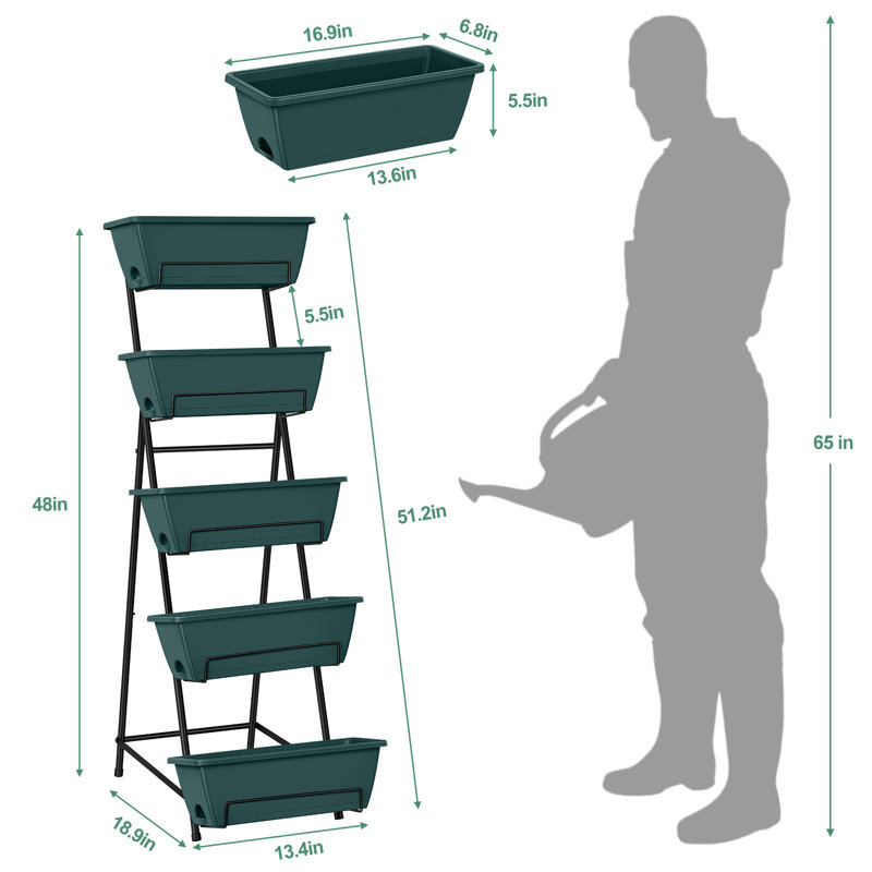 Jardinière verticale surélevée à 5 niveaux, Vert