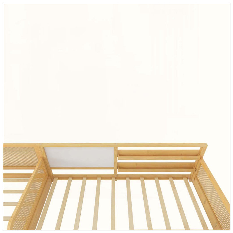 Structure de lit simple en L pour 2 enfants, lits convertibles détachables avec tableaux blancs, lit pour enfants en rotin avec étagères et lumières