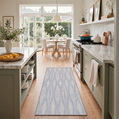 Tapis de couloir floral / ivoire lavable à la machine avec envers antidérapant
