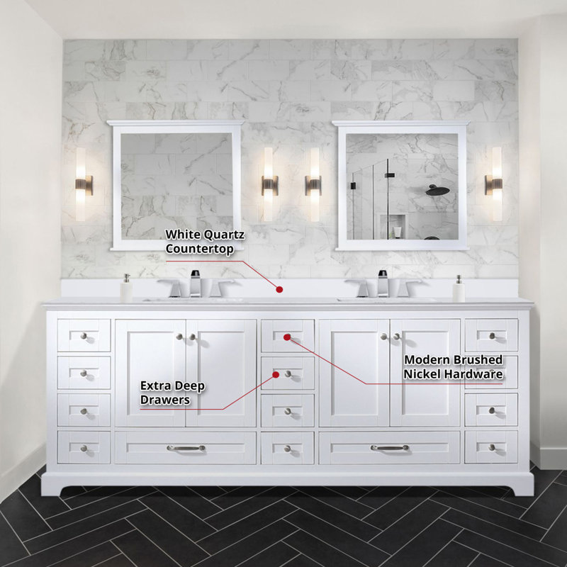 Meuble-lavabo double blanc 84 po X P 22 po D, avec plateau en quartz blanc, Blanc