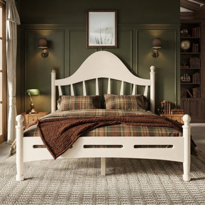 Solid Pine Wood Platform Bed Frame with Elegant Curved Headboard, Sturdy Wooden Slat Mattress Foundation