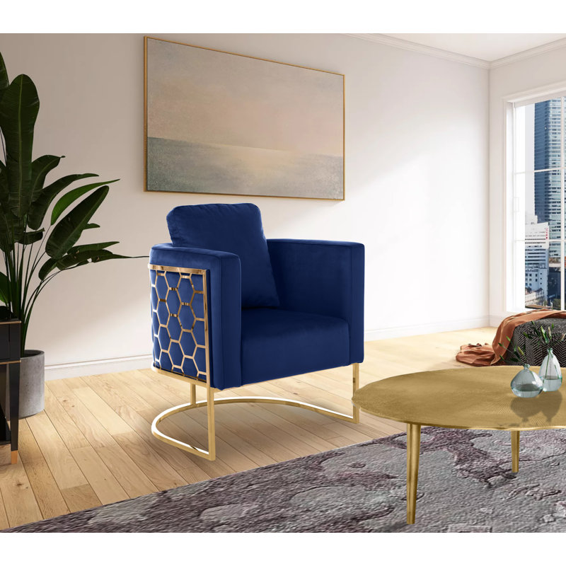 Fauteuil Casa, Velours marine, Argent