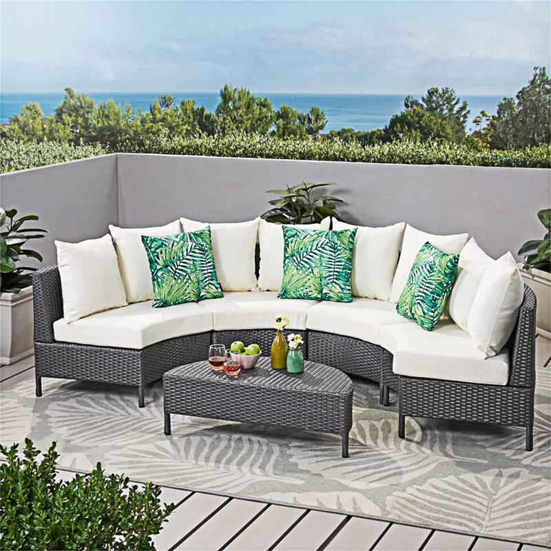 5 Pieces Outdoor Sectional Sofa Set, Gray Cushion/Gray Frame