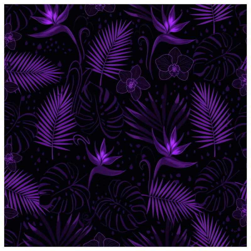 Rideau de douche mauve à feuilles tropicales extra long, 70in W x 84in H