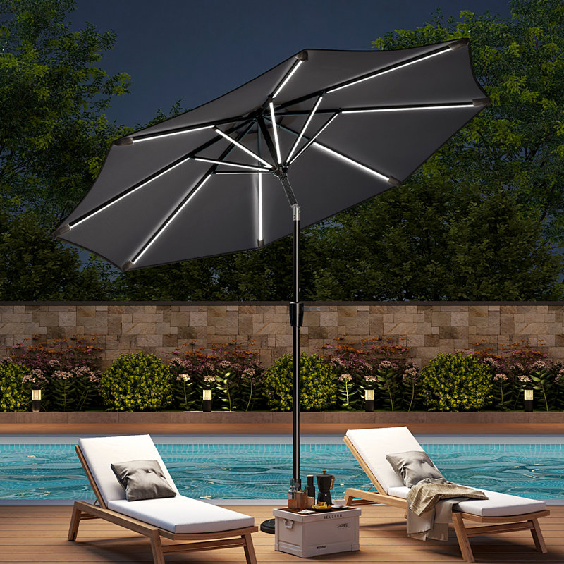 Aita 3m Traditional Parasol with LED Light without Base, Dark Grey