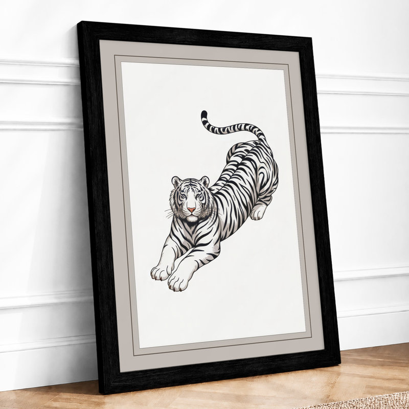 Diving Tiger Minimalist - Framed Print, A1 - 84.1 x 59.4 cm, Black
